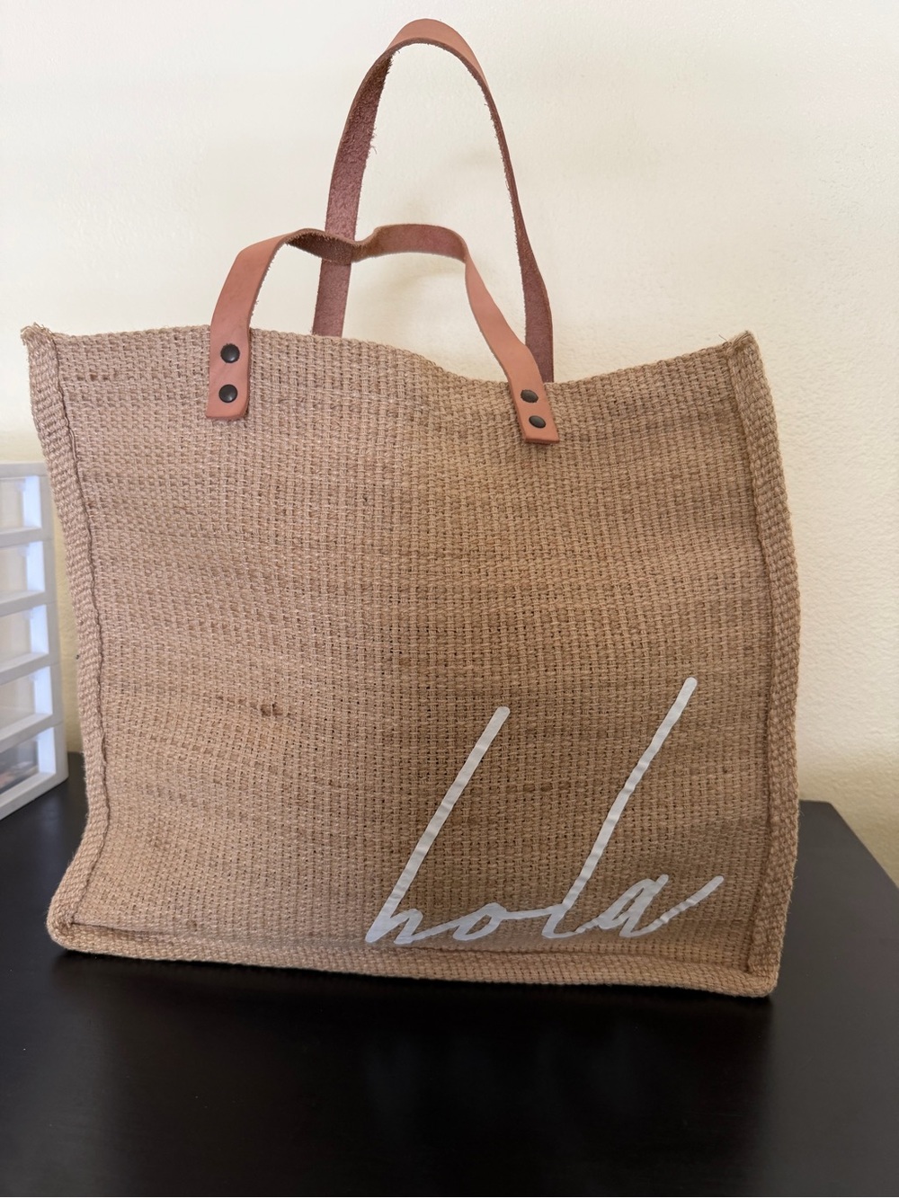 La Fortuna Los Cabos Hola Jute Beach Tote Leather Handle Market Bag
